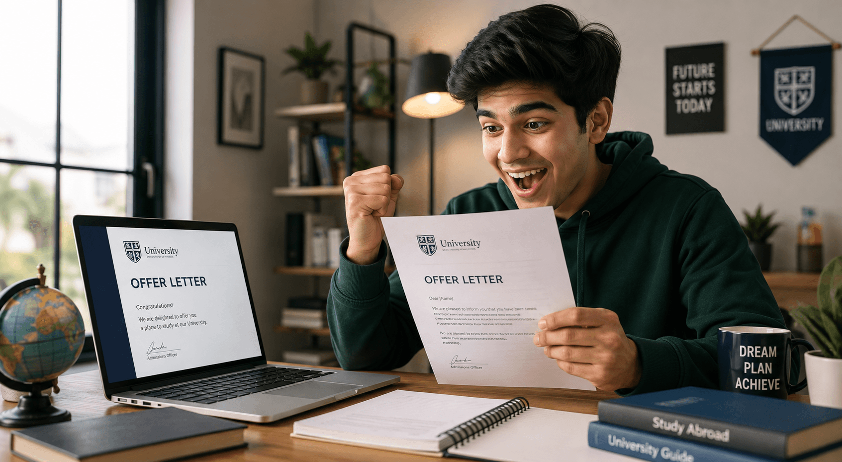 A student receiving a university offer