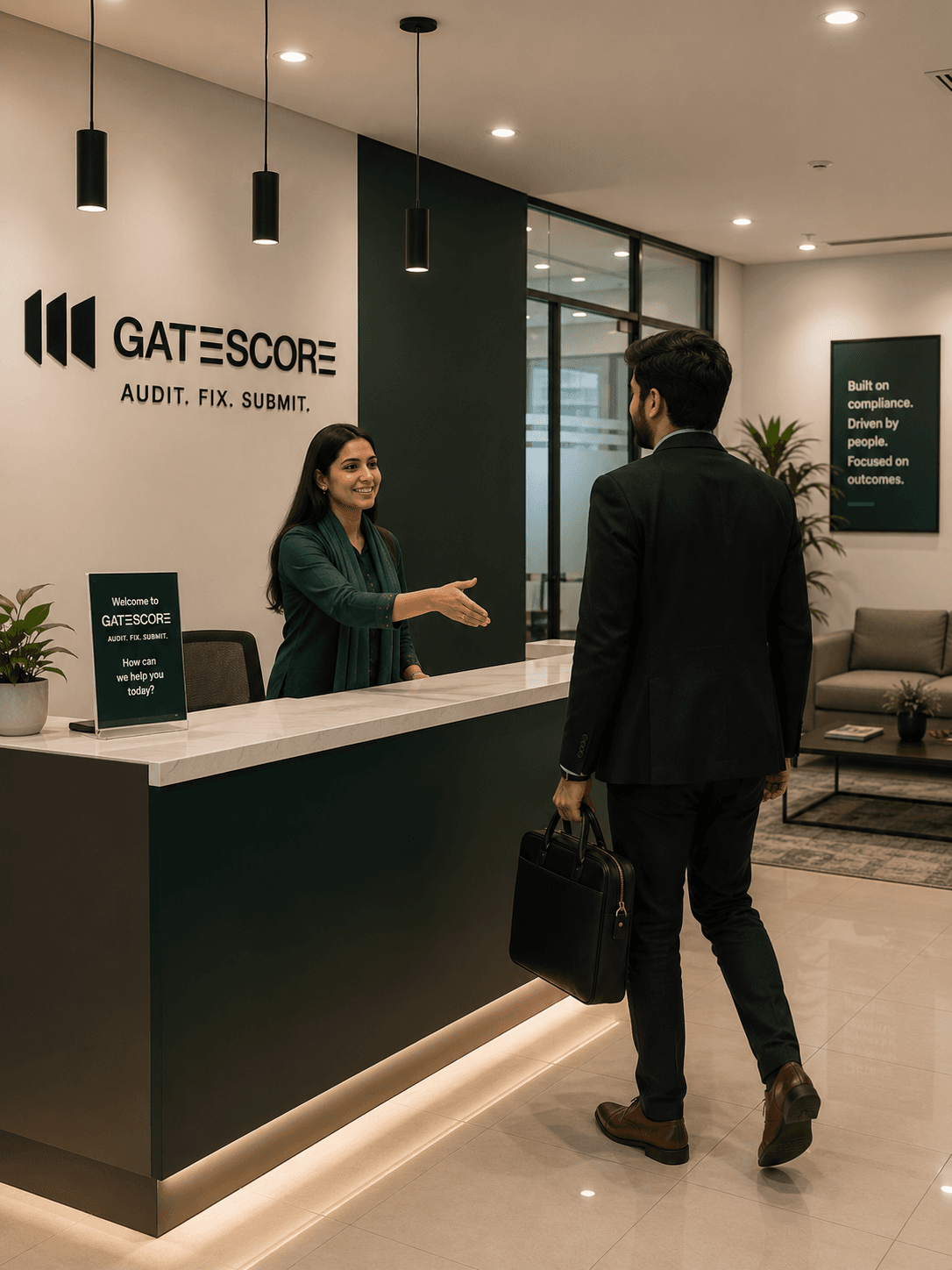 Branch reception — a client arriving